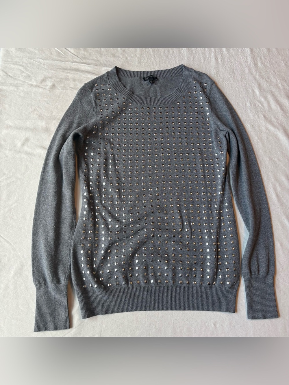 Express Gray Crewneck Sweater with Silver Studs throughout the front